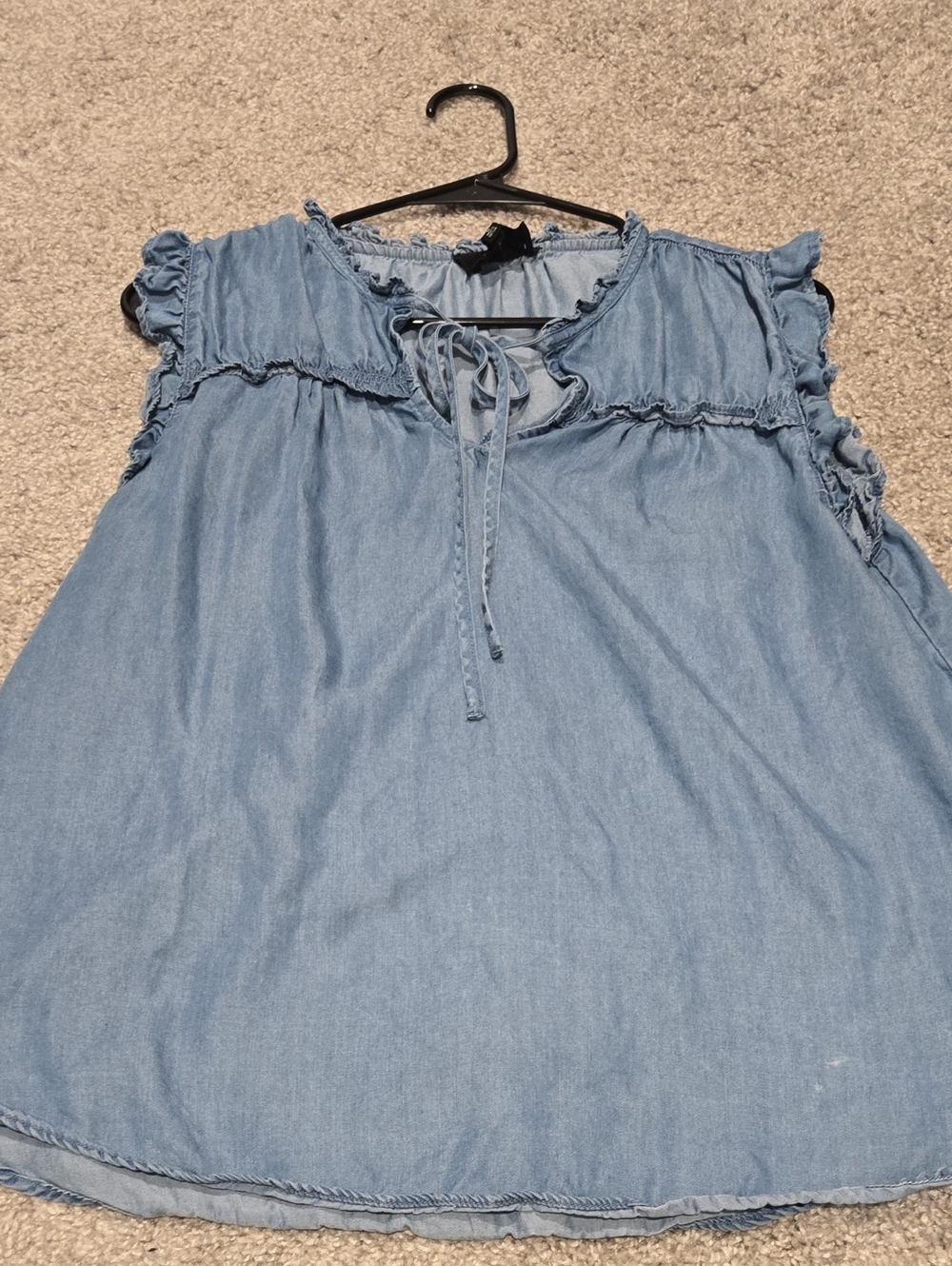 Light Blue Chambray Tie-Neck Women's Top